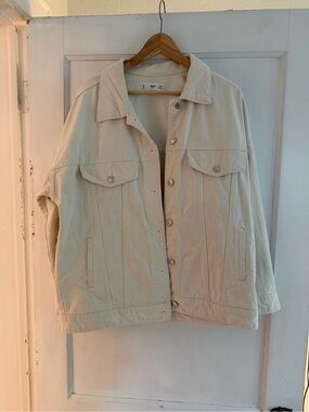 Mango Ecru Oversized Button-Front Denim Jacket